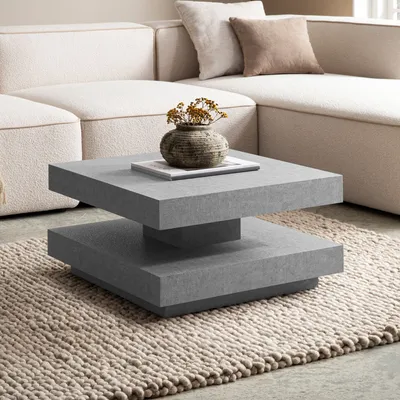 Produktbild von WOHNLING Couchtisch 60x60x34 cm Grau Sofatisch in Beton-Optik Modern Design Wohnzimmertisch mit Stauraum Quadratisch Loungetisch Klein Kaffeetisch