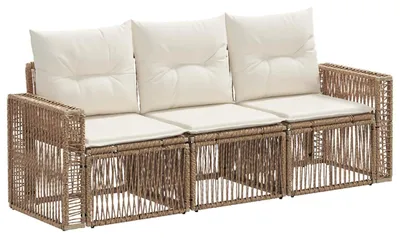 Imagen del producto de vidaXL Juego de 3 sofás de jardín, color beige y crema, fabricados en polirratán