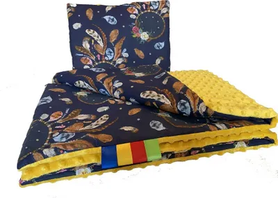 Produktbild von Babydecke mit Kissen Kuscheldecke Baumwolldecke Kinderdecke Spieldecke Krabbeldecke mit super weichem Minky Baumwolle Decke 75 x 100cm Kissen 30 x 35cm Traumfänger