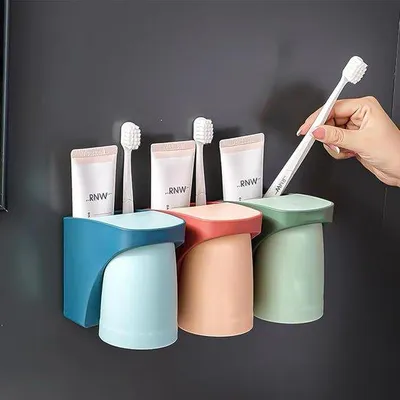 Produktbild von Famanu Zahnbürstenhalter Wandmontage, Set von 3 mit magnetischen Bechern, ohne Bohren