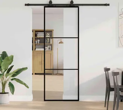 Produktbild von "2026 Promotion" Schiebetür mit Beschlag Schwarz 76x205 cm ESG-Glas - Zimmertüren CC19929