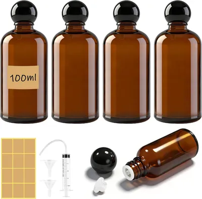 Obrázok produktu pre Hnedé sklenené fľaše, objem 100 ml, 5 kusov, so skrutkovacím uzáverom, vhodné na esenciálne oleje