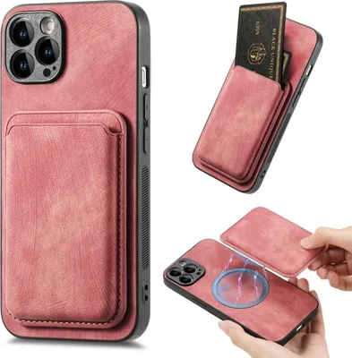 Produktbild von Für iPhone 13 Pro Retro Leder Card Bag Magnetic Telefongehäuse (Pink)