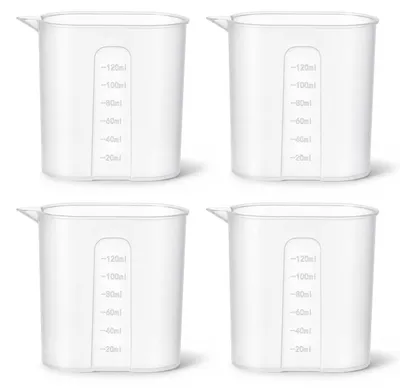 Immagine prodotto di Set di 4 misurini in plastica trasparente da 120 ml, con scala graduata