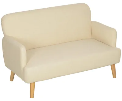 Produktbild von Zweisitzer Couch Kautschukholzbeine, 2-Sitzer Sofa Samtbezug cremeweiß, kompaktes Polstersofa | 21 cm Polsterung | bis 240 kg | 130 x 74 x 79 cm