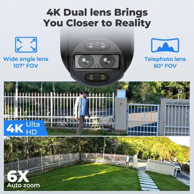 Zdjęcie produktu dla Kamera monitoringu – 4K Ultra HD – Kamera zewnętrzna – Kamera PTZ – Śledzenie ruchu – 6-krotny zoom