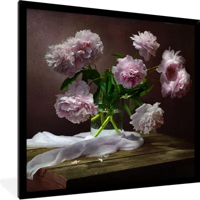 Produktbild von MuchoWow® Gerahmtes Poster Pfingstrosen - Stilleben - Blumen 40x40 cm - Poster mit Schwarzem Bilderrahmen Wandposter Rahmen Foto Bilder - Mit Rahmen - Wanddekoration Schlafzimmer