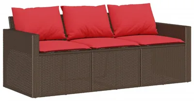 Produktbild von Gartensofa mit Kissen 3-Sitzer Braun Poly Rattan