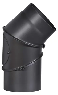 Productafbeelding van Kachelpijpboog van 2 mm dik staal, 200 mm diameter, zwart, 0-90 graden verstelbaar, met reinigingsdeur