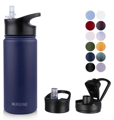 Image de Solidchoice - Bouteille d'eau en acier inoxydable de 750 ml avec 2 bouchons et une paille