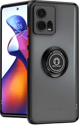 A Motorola Edge 30 Fusion phone case with a ring holder is shown against a black background.