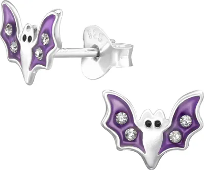 Produktbild von Fledermaus Kinder Ohrringe Ohrstecker 925 Sterling Silber mit Kristallen