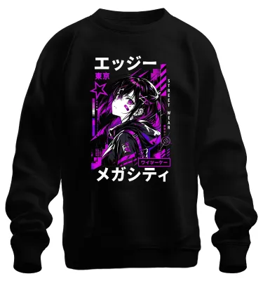 Obrázok produktu pre Mikina s kapucňou, štýl anime, cyberpunk, Y2K, streetwear, motívy manga, Japonsko, otaku, čierna, veľkosť XL