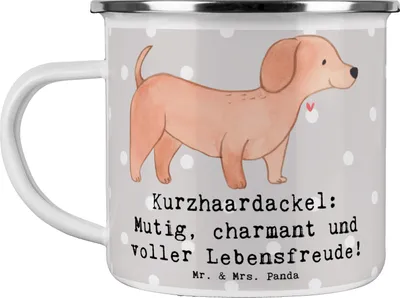 Produktbild von Mr. & Mrs. Panda Teetasse Mutiger Dackel - Grau Pastell - Geschenk, Dackelfreund, Teebecher, Emaille Tasse, Haferl, Charakter, Hunderasse, Hunderassen Vielfalt, Pott