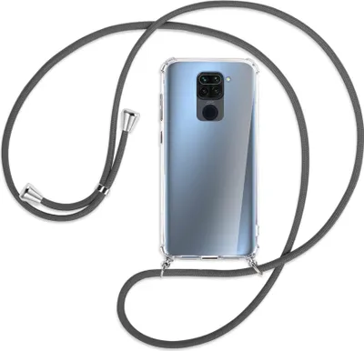 Produktbild von Handykette Backcover-Schutzhülle mit Band (Metall silberfarben) für Xiaomi Redmi Note 9 / 10X 4G - dunkelgrau