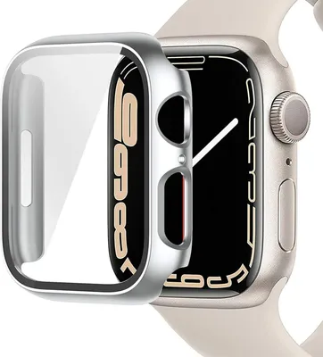 Immagine prodotto di Custodia per Apple Watch Series 7 Custodia per display da 45 mm Vetro protettivo 9H Argento