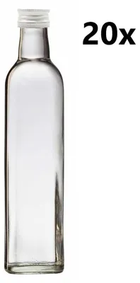 Produktbild von Glasflasche MARASCA 500 ml klar/transparent 20 Stück INKLUSIVE SILBERVERSCHLÜSSE, Anzahl der Teile in der Packung: 20