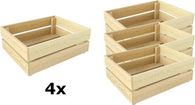 Produktbild von Lermowood Holzkisten 4x Box0541 50 x 40 x 19cm Natur | Dekokisten aus Holz Massive Holzkiste Regalkiste Weinkiste