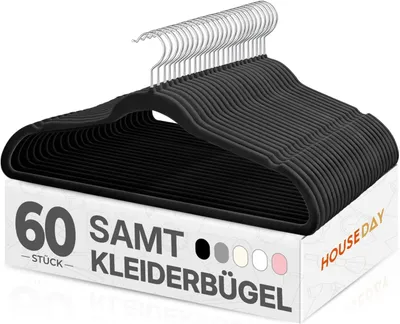Produktbild von Kleiderbügel aus schwarzem Samt, 60 Stück, rutschfest, für die Garderobe