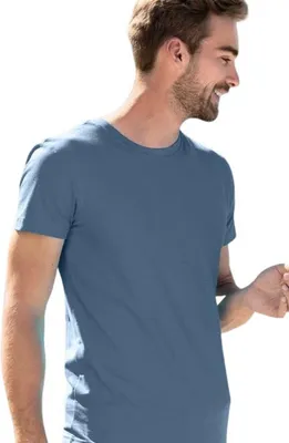 Zdjęcie produktu dla Dopasowana koszulka męska, 100% bawełny, bez nadruku, jednolity kolor, 180 g/m2, kolor denim, rozmiar S