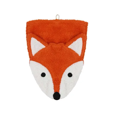 A washcloth shaped like a fox's face.