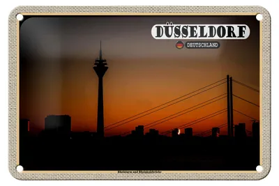 Produktbild von Blechschild Städte Düsseldorf Rheinturm Rheinkniebrücke 18x12cm Schild