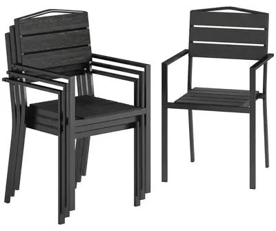 Produktbild von Gartenstühle 4er Set Stapelbare Terrassenstühle mit Lamelldesign Armlehnen 52 x 51 x 90 cm Schwarz
