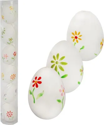 Zdjęcie produktu dla Zestaw Białych, Plastikowych Jajek Wielkanocnych do Zawieszenia - 6 sztuk, 6 cm