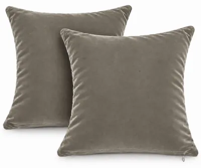 Produktbild von Kissenbezug 2er Set 50x50 cm Taupe Samt weich Kissenhülle Sofakissen Dekokissen Reißverschluss