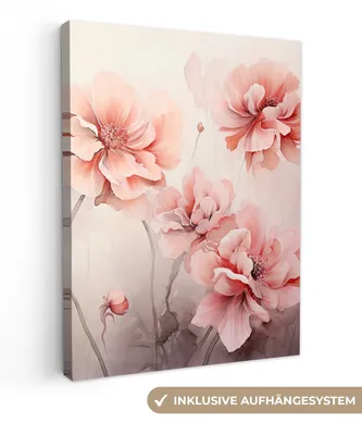 Produktbild von MuchoWow® - Leinwandbilder - Blumen - Rosa - Kunst - Abstrakt - Aquarell, Wandbild, Wanddeko Bilder Wohnzimmer, 60x80cm