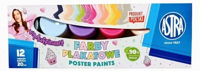 Produktbild von Plakatfarben, 12 Farben à 20 ml (8 Standardfarben, 2 Pastellfarben, Gold, Silber) Muffinaart Astra