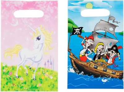 Produktbild von 24 (2x 12) Geburtstag Partytüten / je 12x "Unicorn" + "Piraten" / Größe: 15x22cm