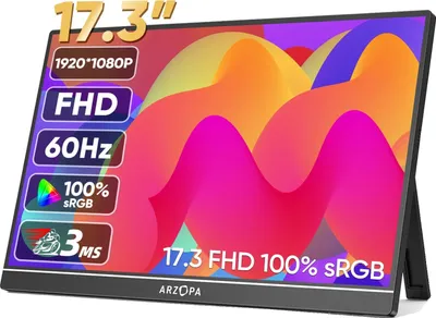 Zdjęcie produktu dla Przenośny monitor ARZOPA, rozdzielczość Full HD 1080P, technologia wyświetlania IPS, 17,3 1080P 100sRGB