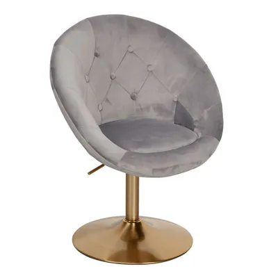 Produktbild von Loungesessel Samt Grau / Gold Design Drehstuhl, Clubsessel Polsterstuhl mit Rückenlehne, Drehsessel Cocktailsessel Lounge, Sessel mit Stoffbezug