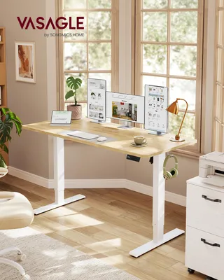Produktbild von VASAGLE Elektrisch verstellbarer Stehtisch, Memory-Funktion mit 4 Höhen, Schreibtisch für Home Office, 140 x 60 cm, goldeichenfarben und mattweiß