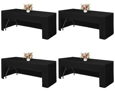 Immagine prodotto di Tovaglia nera, set da 4, per tavoli rettangolari da 6 piedi, dimensioni 241x75x73 cm, in poliestere, lavabile