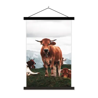 Produktbild von MuchoWow® Textilposter Tiere - Kuh - Berg 120x180 cm mit schwarzem Rahmen - Fotos