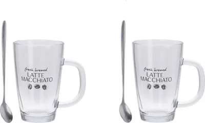 Obrázok produktu pre Latte Machiatto Set Excellent Houseware, žiaruvzdorné sklo/nehrdzavejúca oceľ, 7,8x12 cm, 300 ml, transparentné/strieborné
