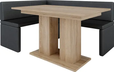 Image de Banquette d'angle AKIKO avec table 168x128 gauche - Ensemble de banquettes d'angle pour votre salle à manger, cuisine moderne, coin salon, coin repas. Parfait pour la cuisine, le bureau et la réception