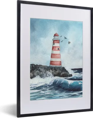 Produktbild von MuchoWow® MuchoWow® Gerahmtes Poster Leuchtturm - Golf - Meer 30x40 cm - Poster mit zchwarzem Bilderrahmen - Wandposter Schlafzimmer