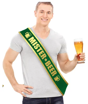 Imagen del producto de Fiesta de despedida de soltero, cinturón de cerveza, "Mister Beer", accesorio para fiestas, diversión, color: verde