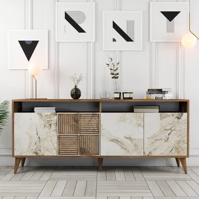 Obrázek produktu pro Skye Decor, Milan - ořech, bílý mramor, skříně do obývacího pokoje, ořech, 180 x 78 x 35 cm