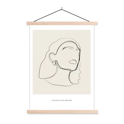 Produktbild von MuchoWow® Textilposter Frauen - Linienkunst - Text - Zitate 120x160 cm mit holzfarbenen Rahmen - Plakatkarton
