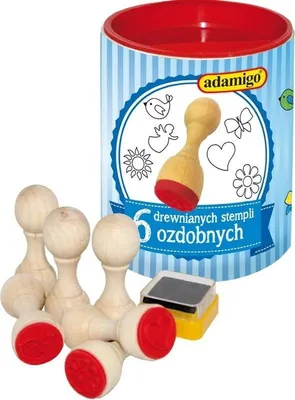 Zdjęcie produktu dla Zestaw drewnianych stempli ozdobnych z tuszem 6 sztuk