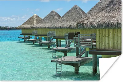 Produktbild von MuchoWow® Poster Wasserbungalows auf Bora Bora 120x80 cm - Bilder