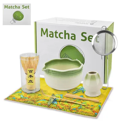 Image de Ensemble de matcha en 8 pièces, comprenant une tasse et un fouet en bambou, pour une préparation traditionnelle