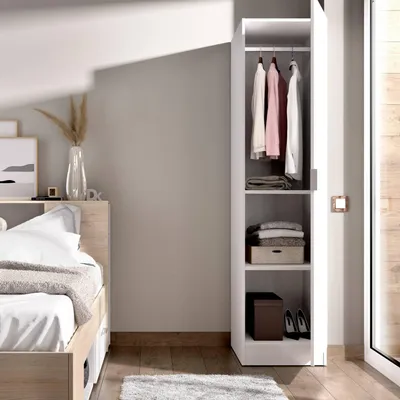 Immagine prodotto di Dmora Armadio Multiuso 1 Anta Nxy 52x184h cm Bianco, Appendiabiti Un'anta