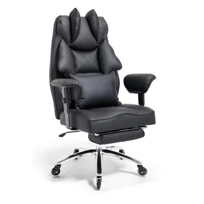 Produktbild von Ergonomischer Bürostuhl mit Fußstütze, Lendenkissen, gepolsterten Armlehnen, höhenverstellbar, 360° drehbar, für Homeoffice und Büro, Schwarz