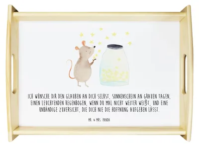 Produktbild von Mr. & Mrs. Panda Dekotablett Maus Sterne - Weiß - Geschenk, Lustige Sprüche, Tablett, Deko, Geburtstag, Geburt, Kindergeburtstag, sofatablett, Holztablett, Serviertablett