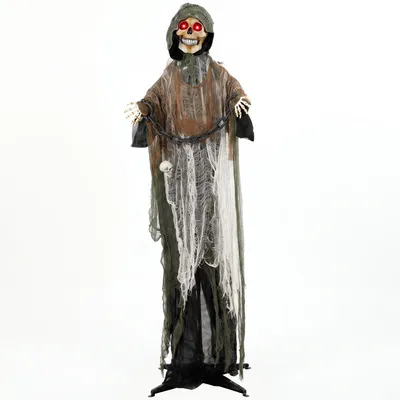 Produktbild von Animierter Sensenmann, 170 cm, lebensgroße Halloween-Animatronic mit beweglichen Händen/Kopf, leuchtenden Augen und Gruselsound